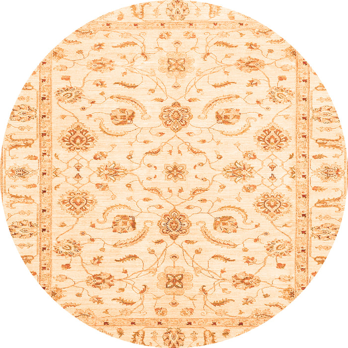 Round Machine Washable Oriental Orange Traditional Area Rugs, wshabs3403org