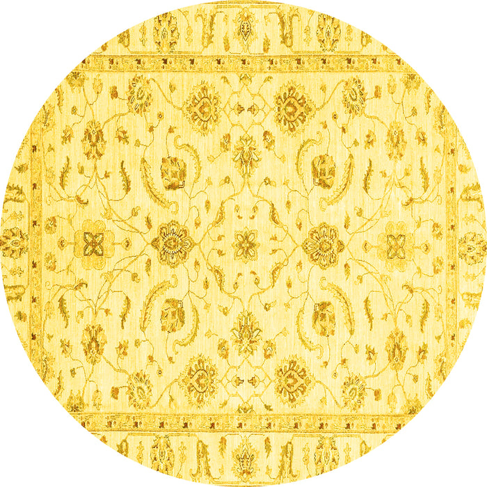 Round Machine Washable Oriental Yellow Traditional Rug, wshabs3403yw