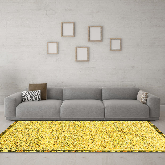 Machine Washable Abstract Yellow Modern Rug in a Living Room, wshabs3404yw