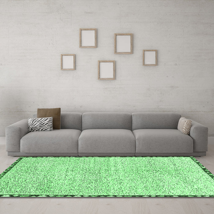 Machine Washable Abstract Emerald Green Modern Area Rugs in a Living Room,, wshabs3404emgrn