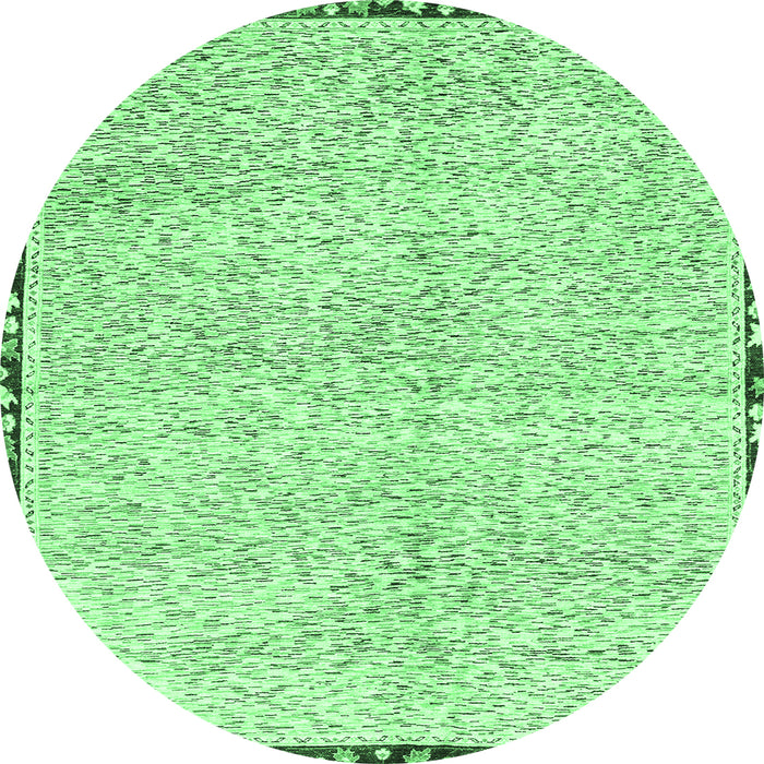Round Machine Washable Abstract Emerald Green Modern Area Rugs, wshabs3404emgrn