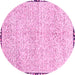 Round Machine Washable Abstract Pink Modern Rug, wshabs3404pnk