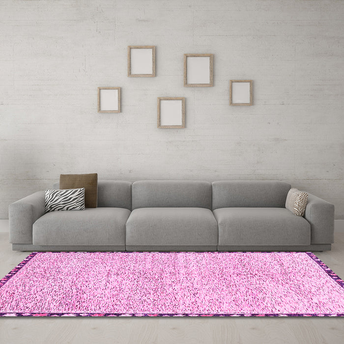 Machine Washable Abstract Pink Modern Rug in a Living Room, wshabs3404pnk