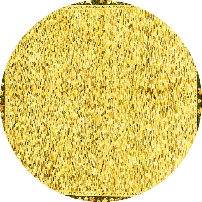 Round Abstract Yellow Modern Rug, abs3404yw