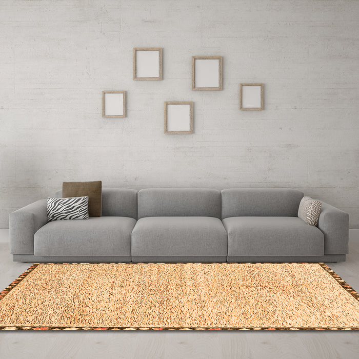 Machine Washable Abstract Orange Modern Area Rugs in a Living Room, wshabs3404org