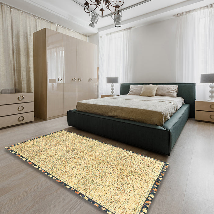 Machine Washable Abstract Sun Yellow Rug in a Bedroom, wshabs3404