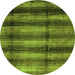 Round Machine Washable Abstract Green Modern Area Rugs, wshabs3405grn