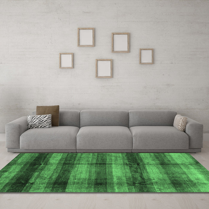 Machine Washable Abstract Emerald Green Modern Area Rugs in a Living Room,, wshabs3405emgrn