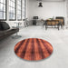 Round Machine Washable Abstract Bright Orange Rug in a Office, wshabs3405