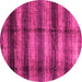 Round Machine Washable Abstract Pink Modern Rug, wshabs3405pnk