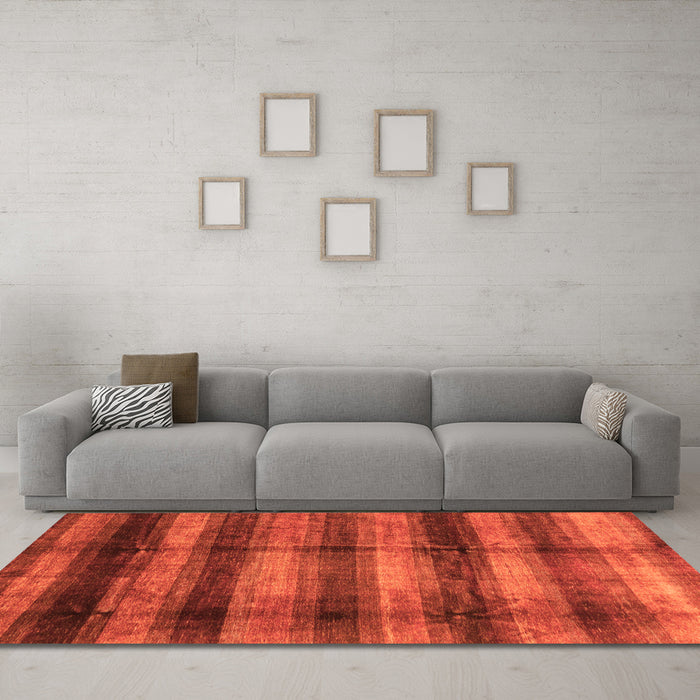 Machine Washable Abstract Orange Modern Area Rugs in a Living Room, wshabs3405org
