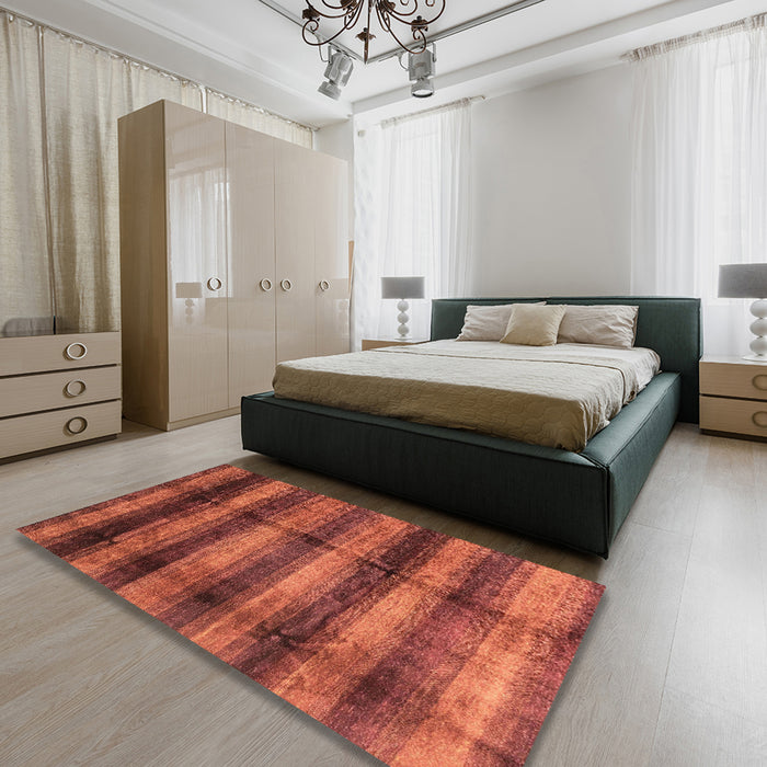 Machine Washable Abstract Bright Orange Rug in a Bedroom, wshabs3405