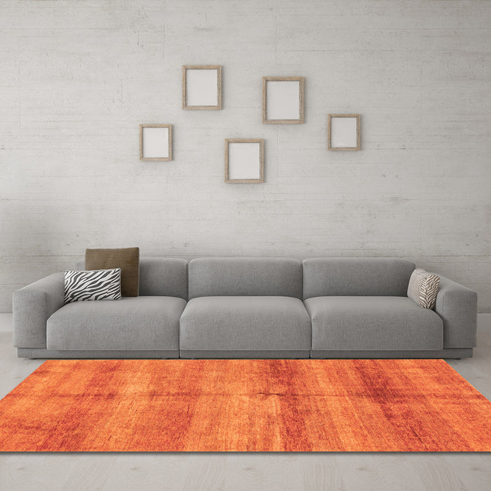Machine Washable Abstract Orange Modern Area Rugs in a Living Room, wshabs3406org