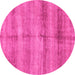 Round Machine Washable Abstract Pink Modern Rug, wshabs3406pnk