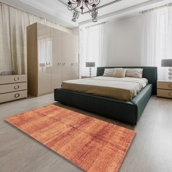 Machine Washable Abstract Orange Red Rug in a Bedroom, wshabs3406