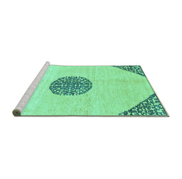 Sideview of Machine Washable Abstract Turquoise Modern Area Rugs, wshabs3407turq