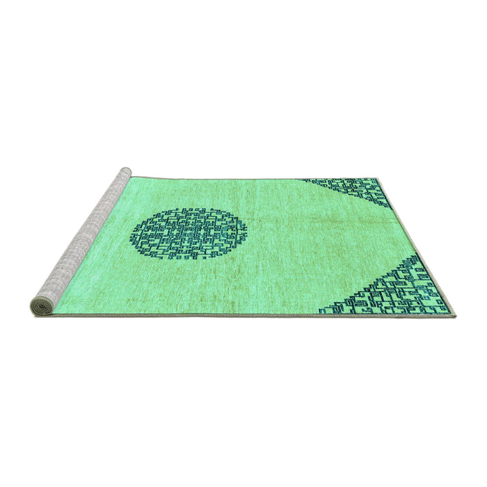 Sideview of Machine Washable Abstract Turquoise Modern Area Rugs, wshabs3407turq