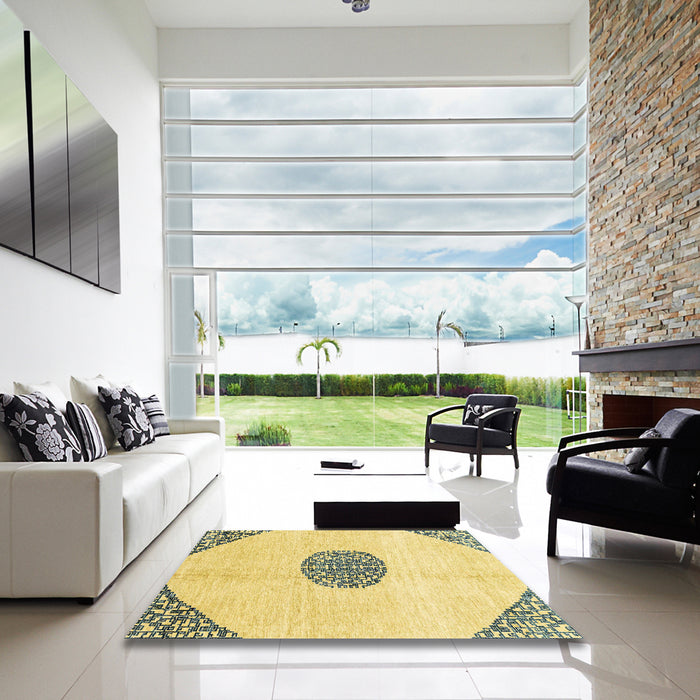 Square Machine Washable Abstract Yellow Rug in a Living Room, wshabs3407