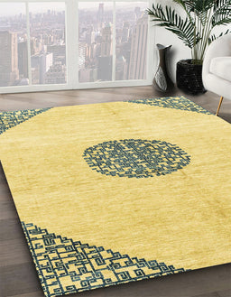 Machine Washable Abstract Yellow Rug in a Family Room, wshabs3407