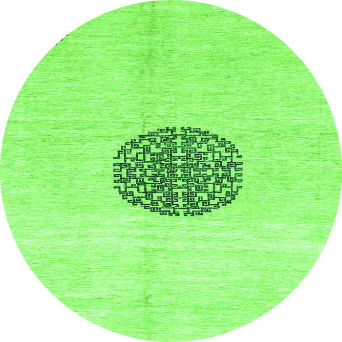 Round Machine Washable Abstract Green Modern Area Rugs, wshabs3407grn