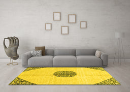 Machine Washable Abstract Yellow Modern Rug in a Living Room, wshabs3407yw