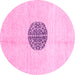 Round Machine Washable Abstract Pink Modern Rug, wshabs3407pnk