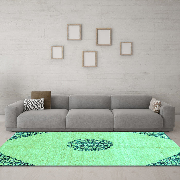 Machine Washable Abstract Turquoise Modern Area Rugs in a Living Room,, wshabs3407turq
