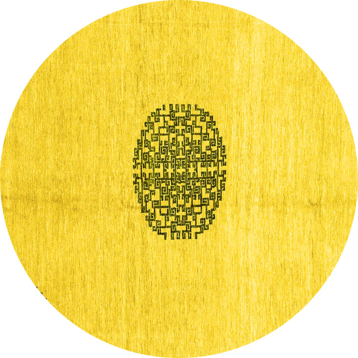 Round Machine Washable Abstract Yellow Modern Rug, wshabs3407yw