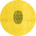 Round Machine Washable Abstract Yellow Modern Rug, wshabs3407yw