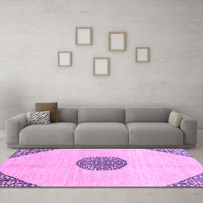 Machine Washable Abstract Purple Modern Area Rugs in a Living Room, wshabs3407pur