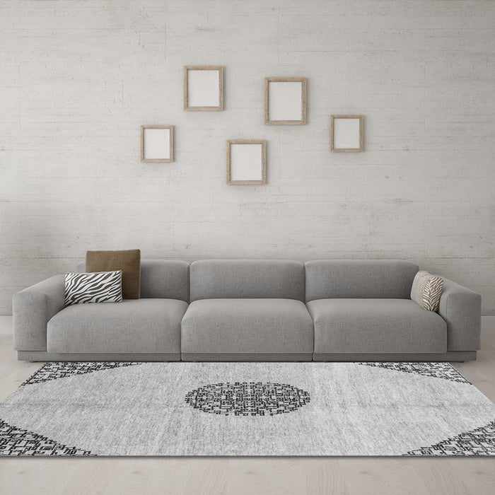 Machine Washable Abstract Gray Modern Rug in a Living Room,, wshabs3407gry