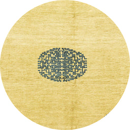 Round Machine Washable Abstract Yellow Rug, wshabs3407