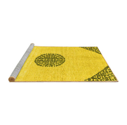 Sideview of Machine Washable Abstract Yellow Modern Rug, wshabs3407yw