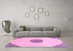 Machine Washable Abstract Pink Modern Rug in a Living Room, wshabs3407pnk