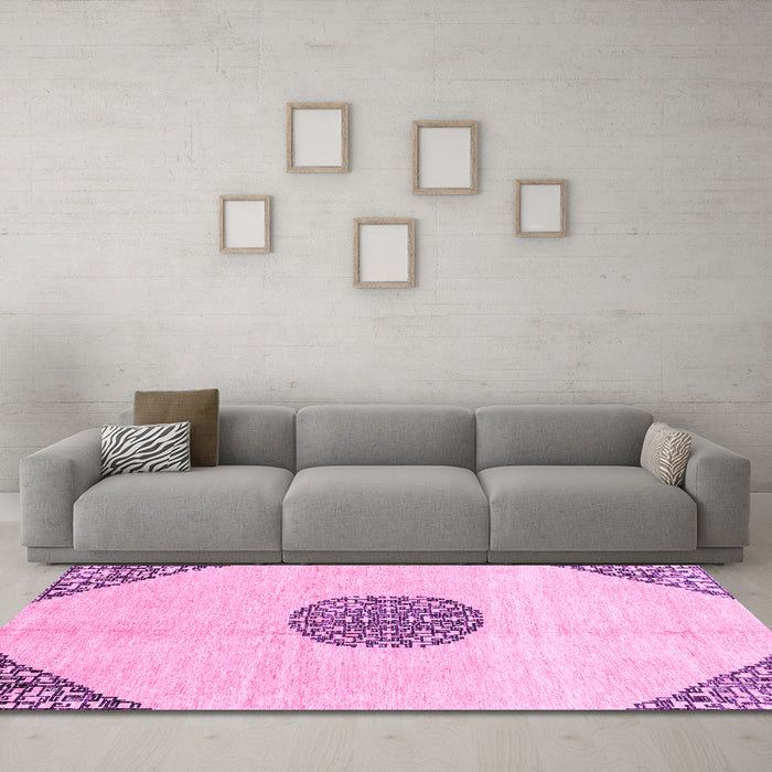 Machine Washable Abstract Pink Modern Rug in a Living Room, wshabs3407pnk