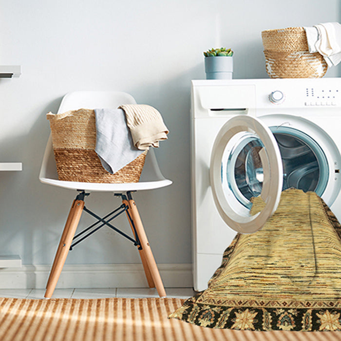 Machine Washable Abstract Yellow Rug in a Washing Machine, wshabs3408