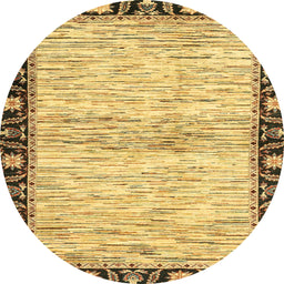 Round Machine Washable Abstract Yellow Rug, wshabs3408