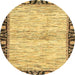 Round Machine Washable Abstract Yellow Rug, wshabs3408