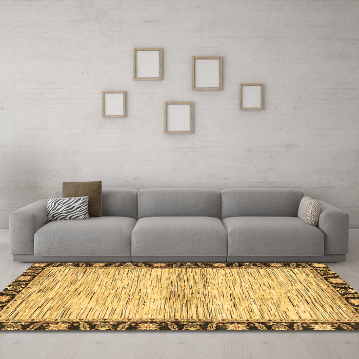 Machine Washable Abstract Brown Modern Rug in a Living Room,, wshabs3408brn