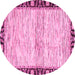 Round Machine Washable Abstract Pink Modern Rug, wshabs3408pnk