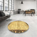 Round Machine Washable Abstract Yellow Rug in a Office, wshabs3408