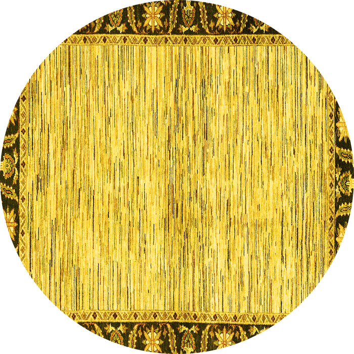 Round Machine Washable Abstract Yellow Modern Rug, wshabs3408yw