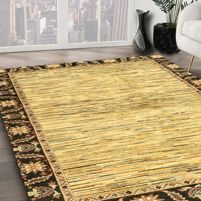 Abstract Bold Yellow Modern Rug in Family Room, abs3408