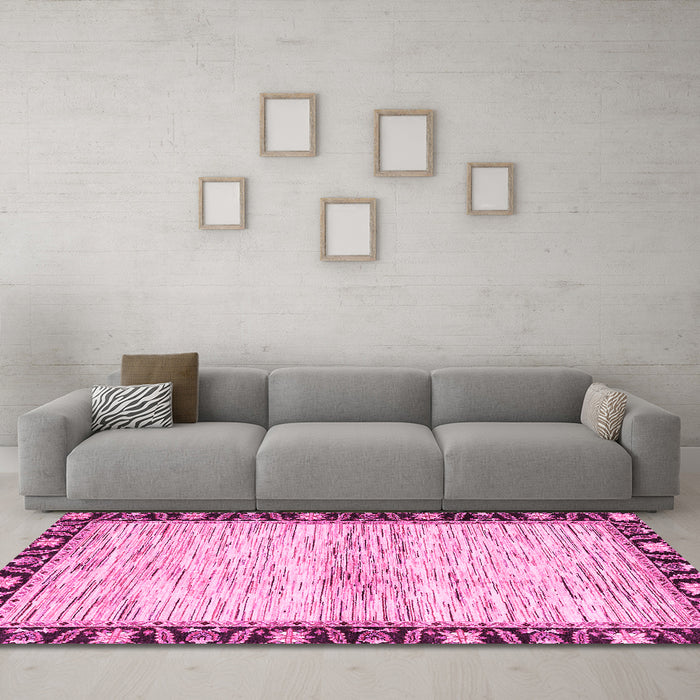 Machine Washable Abstract Pink Modern Rug in a Living Room, wshabs3408pnk