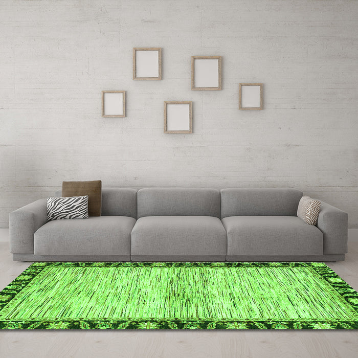 Machine Washable Abstract Green Modern Area Rugs in a Living Room,, wshabs3408grn