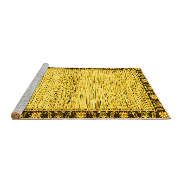 Sideview of Machine Washable Abstract Yellow Modern Rug, wshabs3408yw