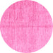 Round Machine Washable Abstract Pink Modern Rug, wshabs3409pnk