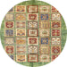 Round Machine Washable Abstract Saddle Brown Rug, wshabs340