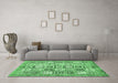 Machine Washable Abstract Emerald Green Modern Area Rugs in a Living Room,, wshabs340emgrn