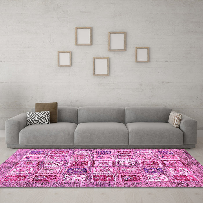 Machine Washable Abstract Pink Modern Rug in a Living Room, wshabs340pnk